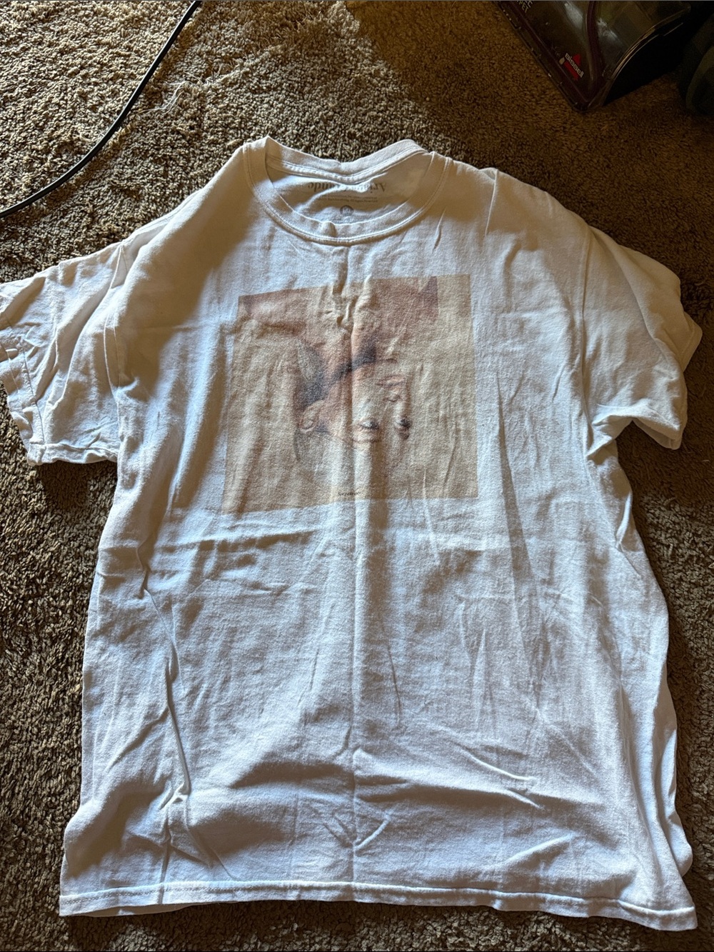 Ariana Grande White Short Sleeve Tee with Faint Center Portrait Print